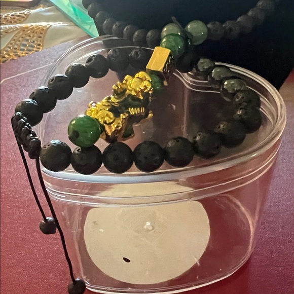 Handmade Black Natural Stone/Green Gold Dragon “22” in Necklace / Bracelet Set. - Picture 6 of 6